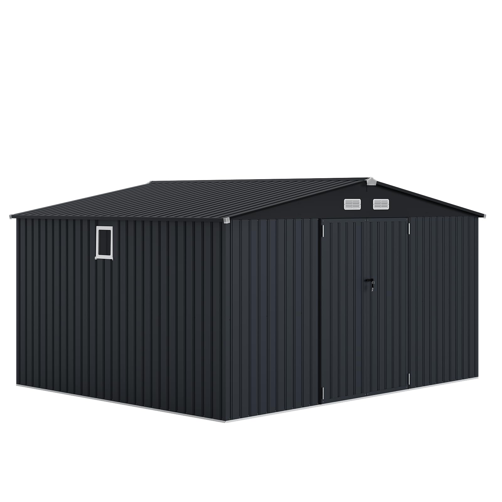 Garvee 10x12 ft Outdoor Storage Shed, Metal Garden Tool Shed with Updated Frame Structure, Lockable Doors and Windows, Ideal for Backyard Garden Patio Lawn , Dark Gray