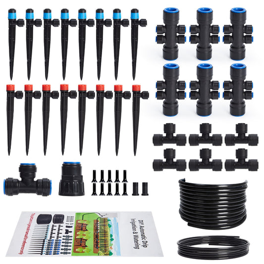 Garvee Automatic Drip Irrigation System Kit - 1/2" & 1/4" Tubing (33ft/200ft) - Adjustable POM Nozzles - Easy DIY Watering for Garden, Lawn, Greenhouse, Potted Plants - Black
