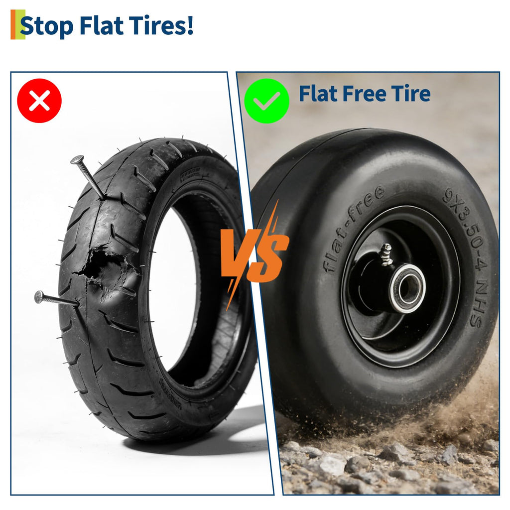 Garvee 2 Pack 9x3.50-4 Flat Free Lawn Mower Tire with PU Foam, Steel Rim, 3/4" 5/8" Bushings, Durable, Zero Maintenance for Push Mower