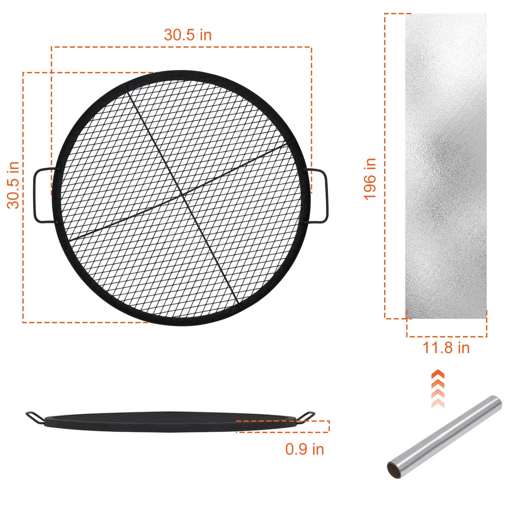 Garvee 36 Inch Heavy Duty Round Fire Pit Grill Grate with X-Marks, Non-Stick Carbon Steel BBQ Cooking Grid with Handles, Rust Resistant, Outdoor Campfire Accessory for Camping, RV, Backyard – Not Collapsible, Round with Handle, Diameter 36 Inches