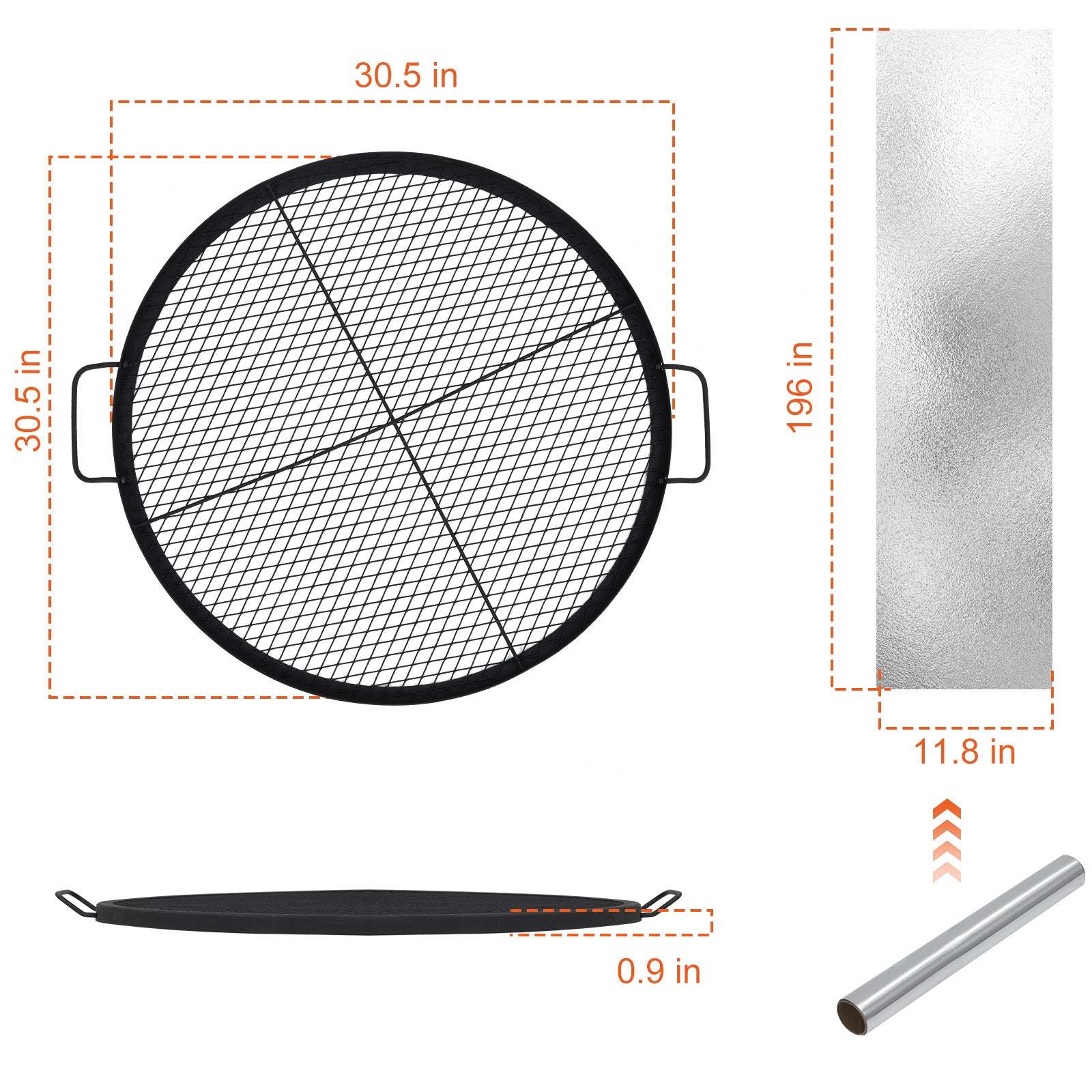 Garvee 36 Inch Heavy Duty Round Fire Pit Grill Grate with X-Marks, Non-Stick Carbon Steel BBQ Cooking Grid with Handles, Rust Resistant, Outdoor Campfire Accessory for Camping, RV, Backyard – Not Collapsible, Round with Handle, Diameter 36 Inches