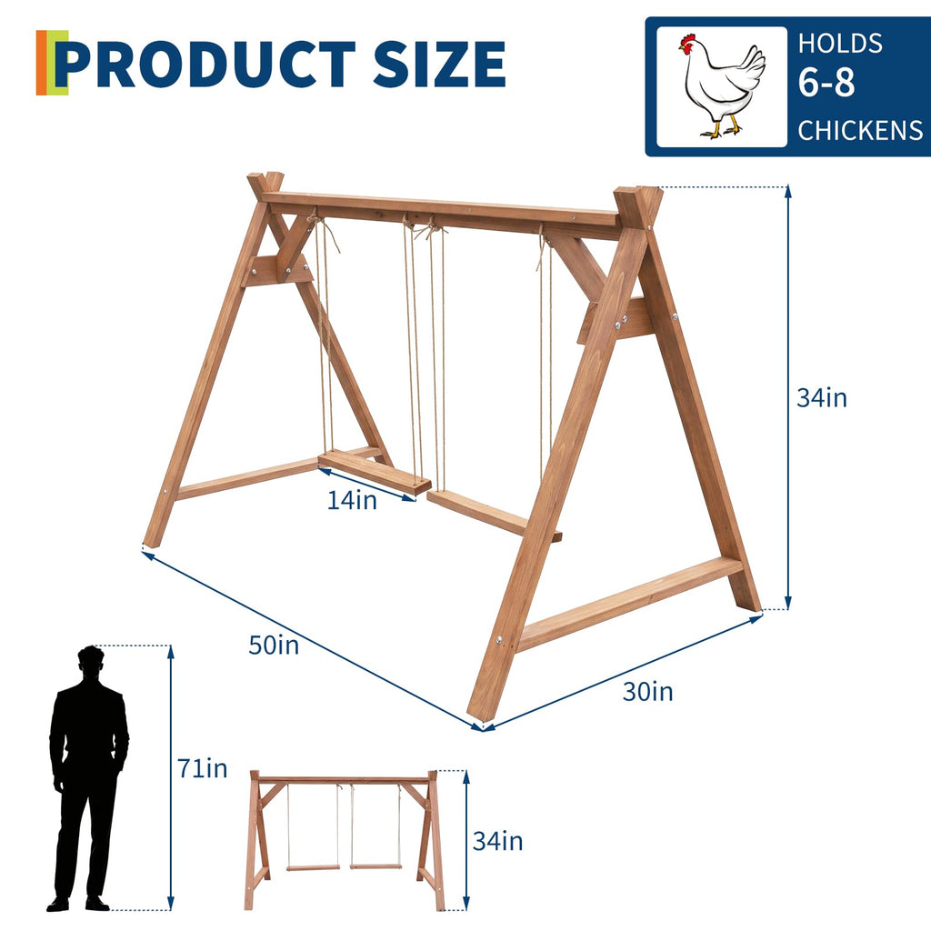 Garvee Chicken Perch with Swing - Wooden Roosting Bars for 6-8 Chickens - Durable Pine Wood, Weather-Resistant, Easy Assembly - Coop Accessory for Outdoor Use