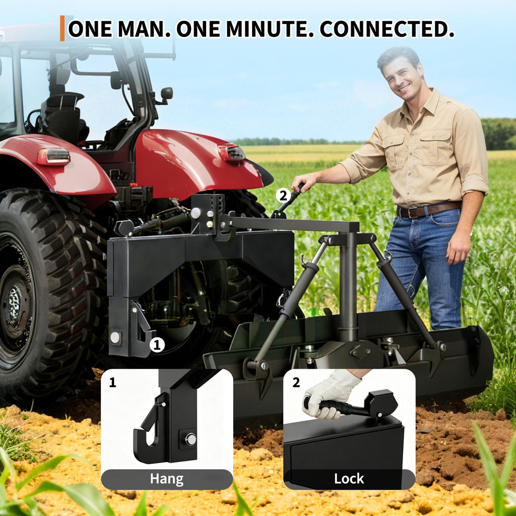 Garvee Heavy Duty 4000lbs Category 2 3-Point Quick Hitch - 5-Level Adjustable Bolt - Compatible with Cat 2 Implements - Agricultural Tractor Attachment - Black