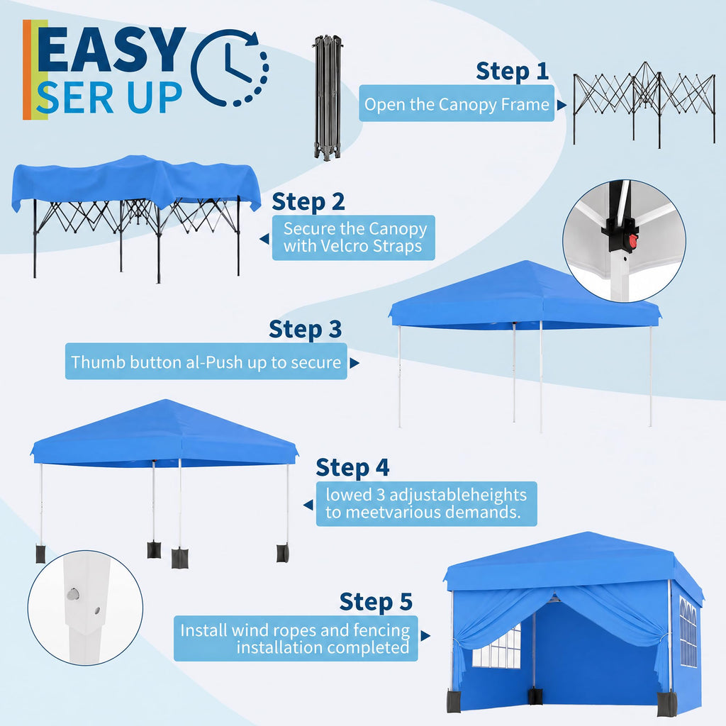 Garvee 10x10 FT Pop Up Canopy Tent, 210D Waterproof Oxford Gazebo with 4 Removable Window Sidewalls, UPF 50+ Steel Frame Shelter for Camping, Backyard & Events, Blue