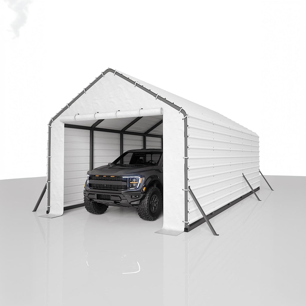 Garvee Galvanized Steel Roofing Panels, 16-Piece 27-Gauge Ribbed Sheets, 64.17 x 19.68-Inch White Replacement Kit for Metal Carports
