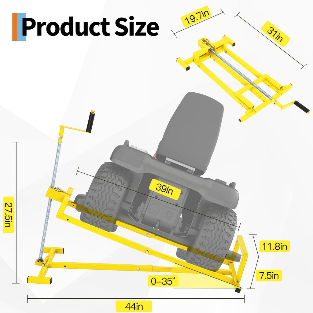 Garvee 880 lbs Heavy Duty Telescoping Lawn Mower Lift Jack - Manual Crank & Power Drill Compatible Hoist for Riding Tractors, Zero-Turn Mowers, & ATVs (Yellow)