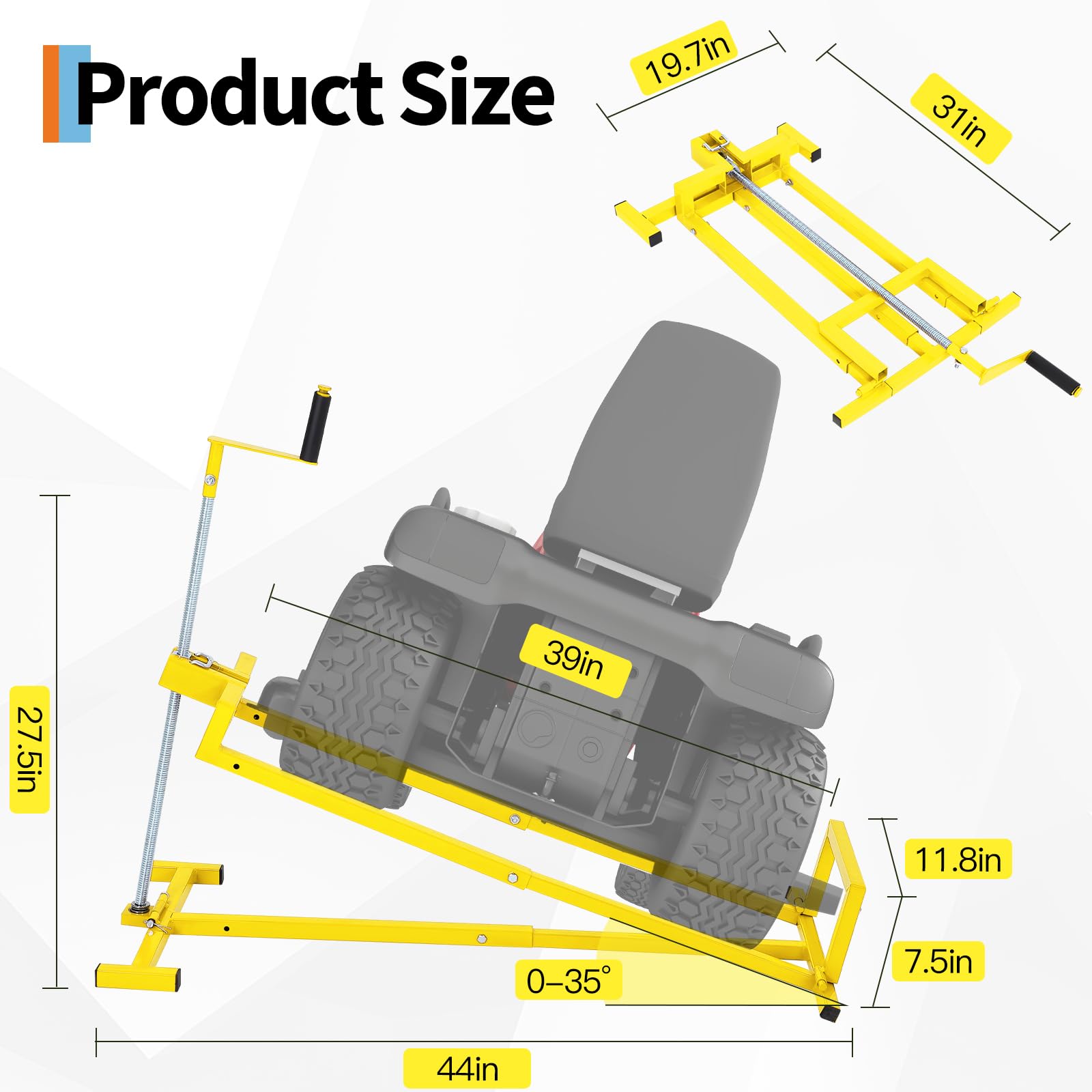 Garvee 880 lbs Heavy Duty Telescoping Lawn Mower Lift Jack - Manual Crank & Power Drill Compatible Hoist for Riding Tractors, Zero-Turn Mowers, & ATVs (Yellow)