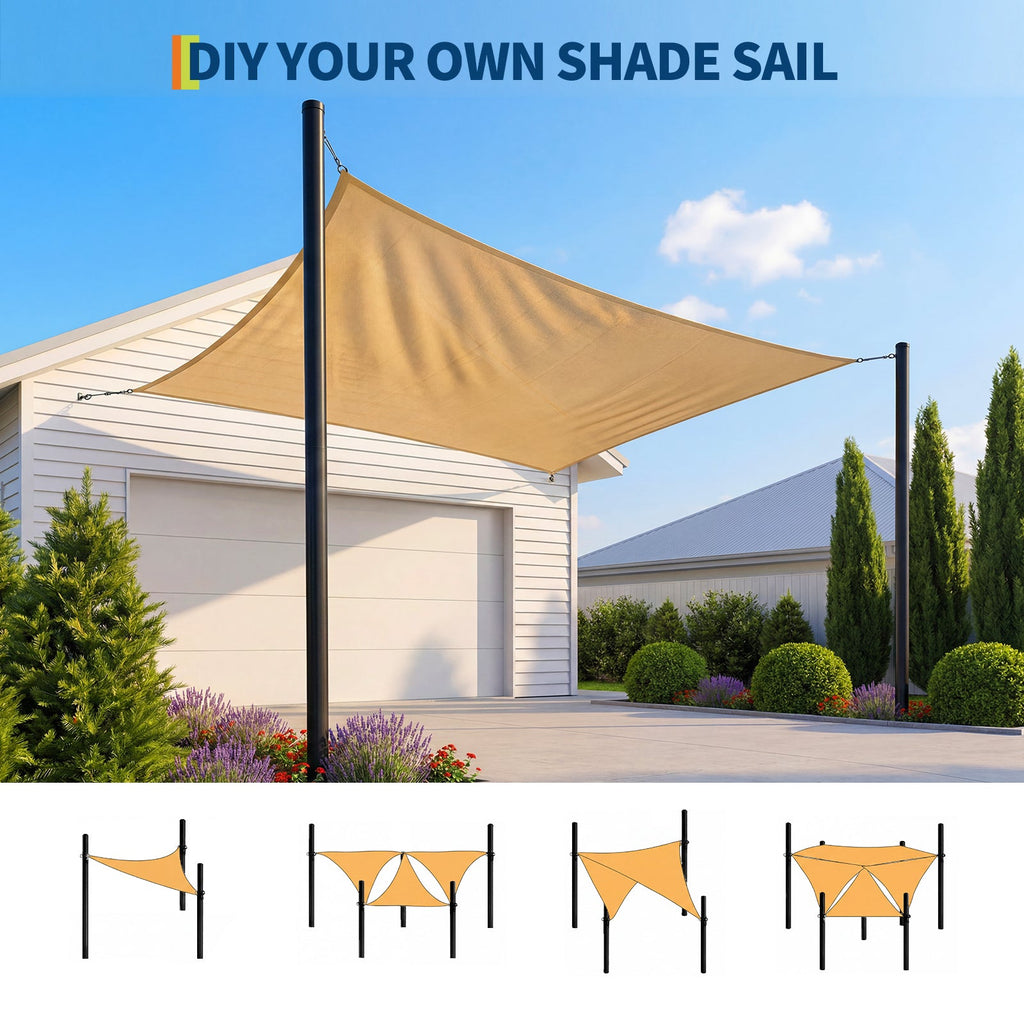Garvee 2 Pack 10FT Shade Sail Poles with Spiral Ground Anchors & D-Clamps, Heavy-Duty Outdoor Sun Shade Support Posts for Patio, Garden, Black