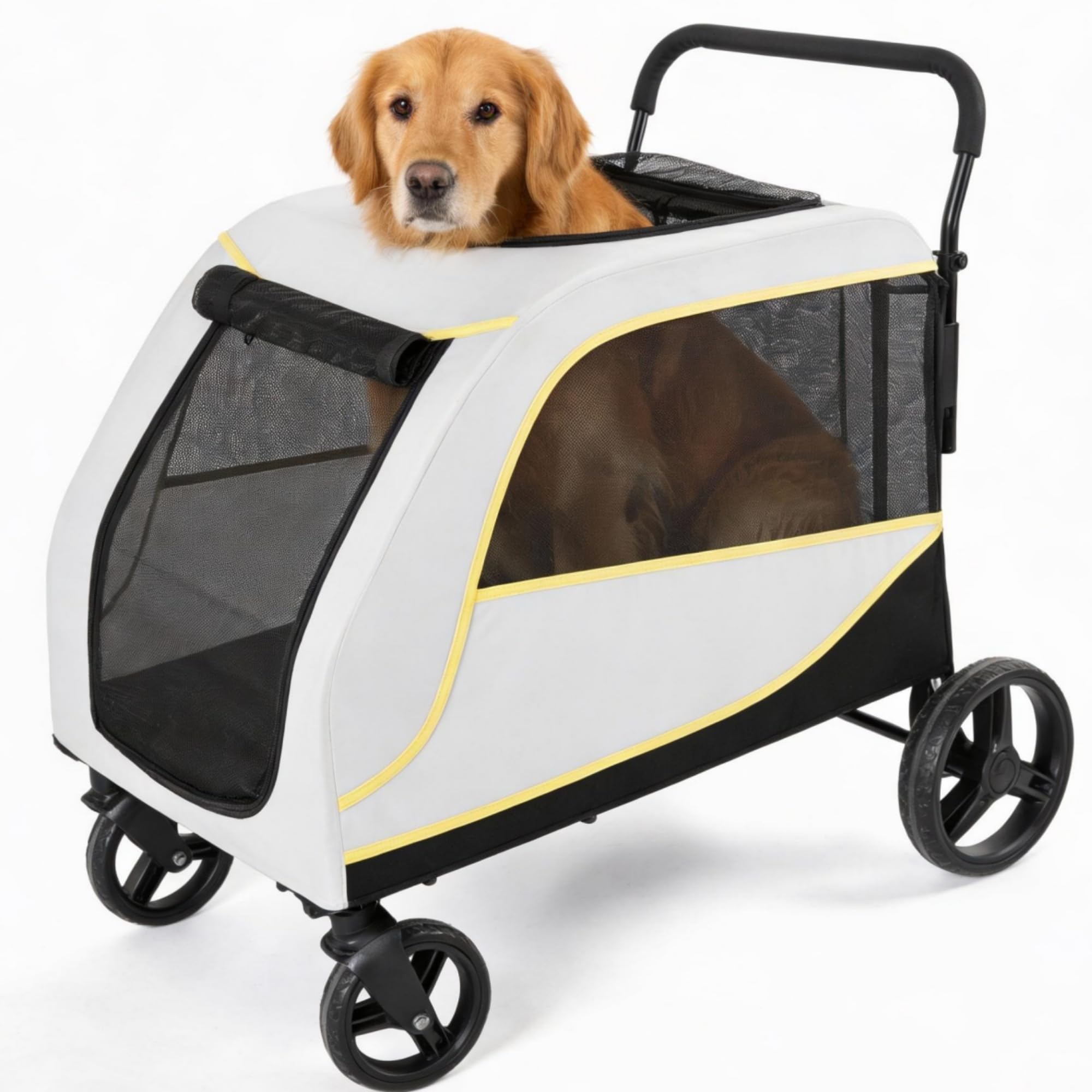 Garvee Large Dog Stroller for Large Dogs, 176 Lbs Capacity Pet Stroller with All-Terrain Wheels, Foldable Dual Entry Pet Wagon, Breathable Mesh, Full Canopy, Easy-Fold, Storage Basket, Weather Cover
