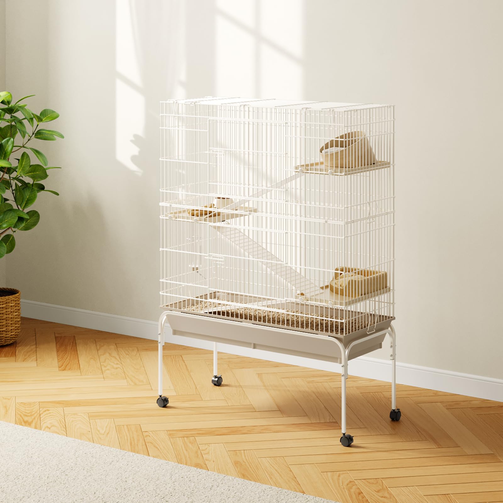 Garvee Ferret Cage, 55"h Large  Cage with 3 Removable Ramps.Food Bowl. Water Bottle. Metal Small Animal Cages on Wheels for Chinchillas. Guinea Pigs. Rabbit. Sugar