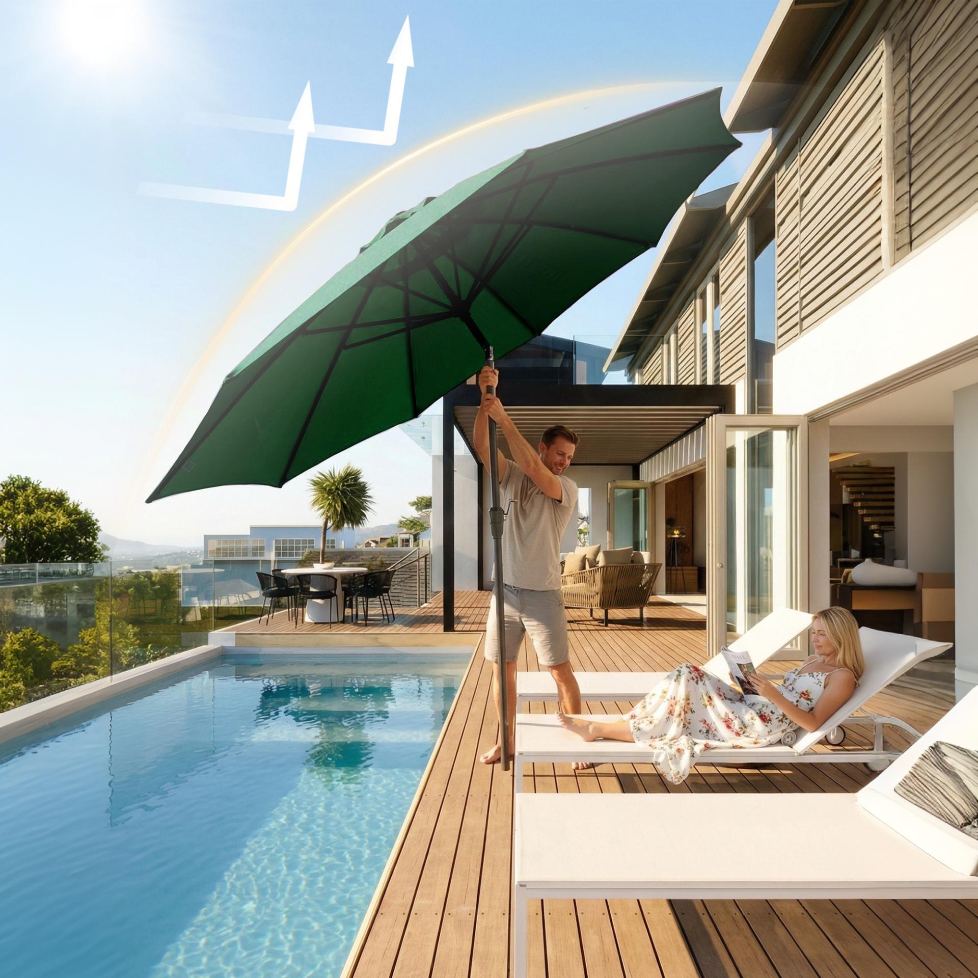 Garvee 10FT Outdoor Patio Umbrella, Outdoor Table Umbrella with Push Button Tilt and Crank, Market Umbrella with 8 Sturdy Ribs, UV Protection Waterproof for Garden Backyard Deck Pool, Dark Green