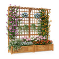Garvee 71" Raised Garden Bed with Trellis, Fir Wood Planter Box with Hanging Roof & Drainage for Climbing Vines