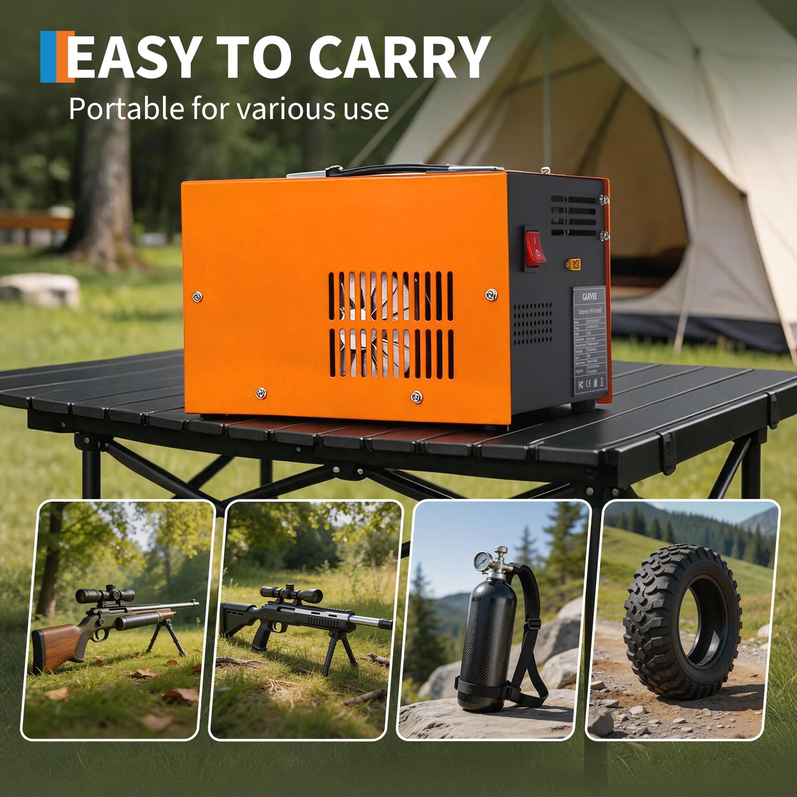 Garvee PCP Air Compressor - 4500PSI/30Mpa, 300W Oil-Free Fast Fill Pump with Built-in Manual Stop, Dual Power (12V DC & 110V/220V AC), Portable Air Pump for Airguns, Air Rifles, Paintball, and HPA Tanks (Compact)