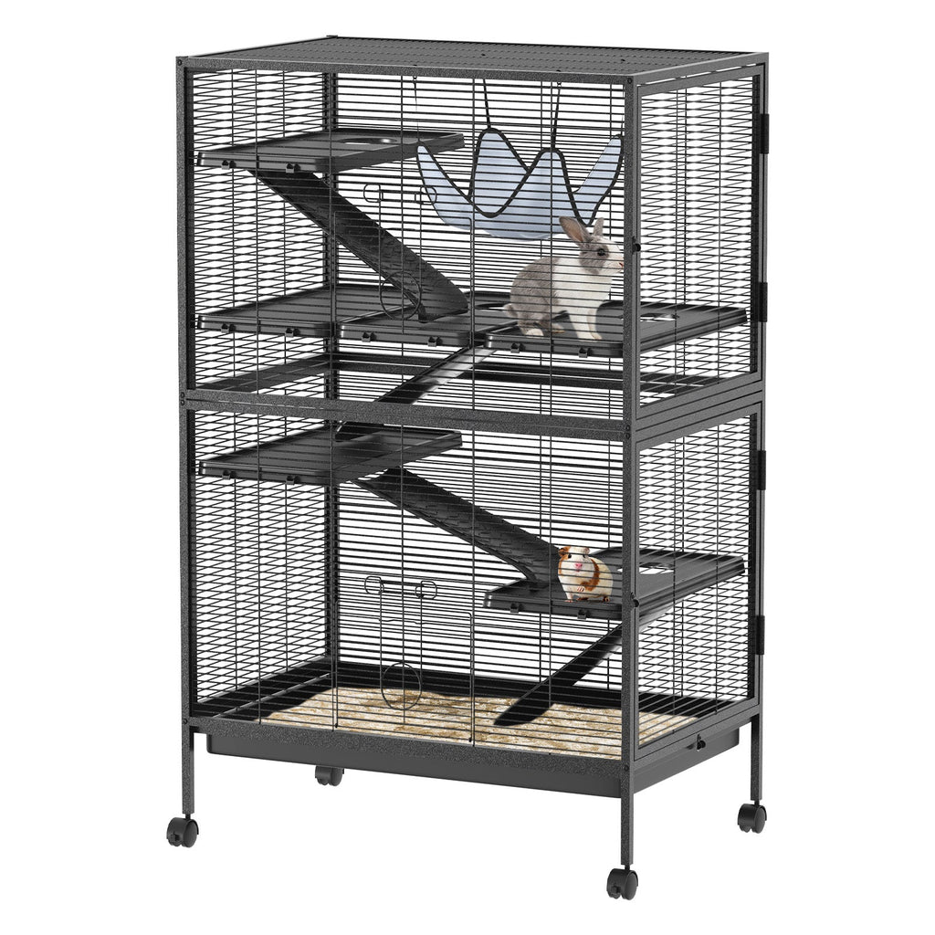 Garvee 50"H Ferret Cage, Multi-Level Small Animal Cage on Wheels, 6 Removable Platforms & Hammock, 5 Ramps & Hammock, Ideal for Guinea Pigs, Rabbit, Sugar Glider & Small Animals