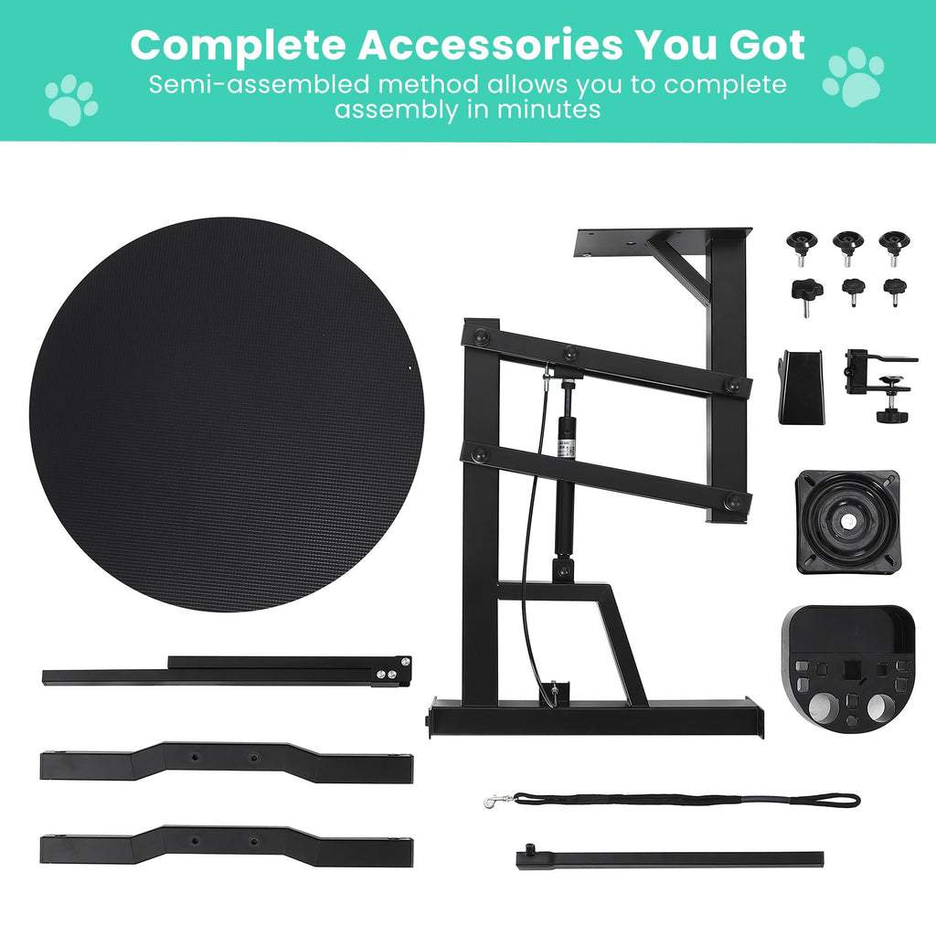Garvee 24“ Hydraulic Lift Pet Grooming Table, Adjustable Cat Drying Rotating Desktop - Foldable, Adjustable Arm, Portable, Non-Slip Dog Grooming Table for Dogs at Home, Capacity 250 LBS