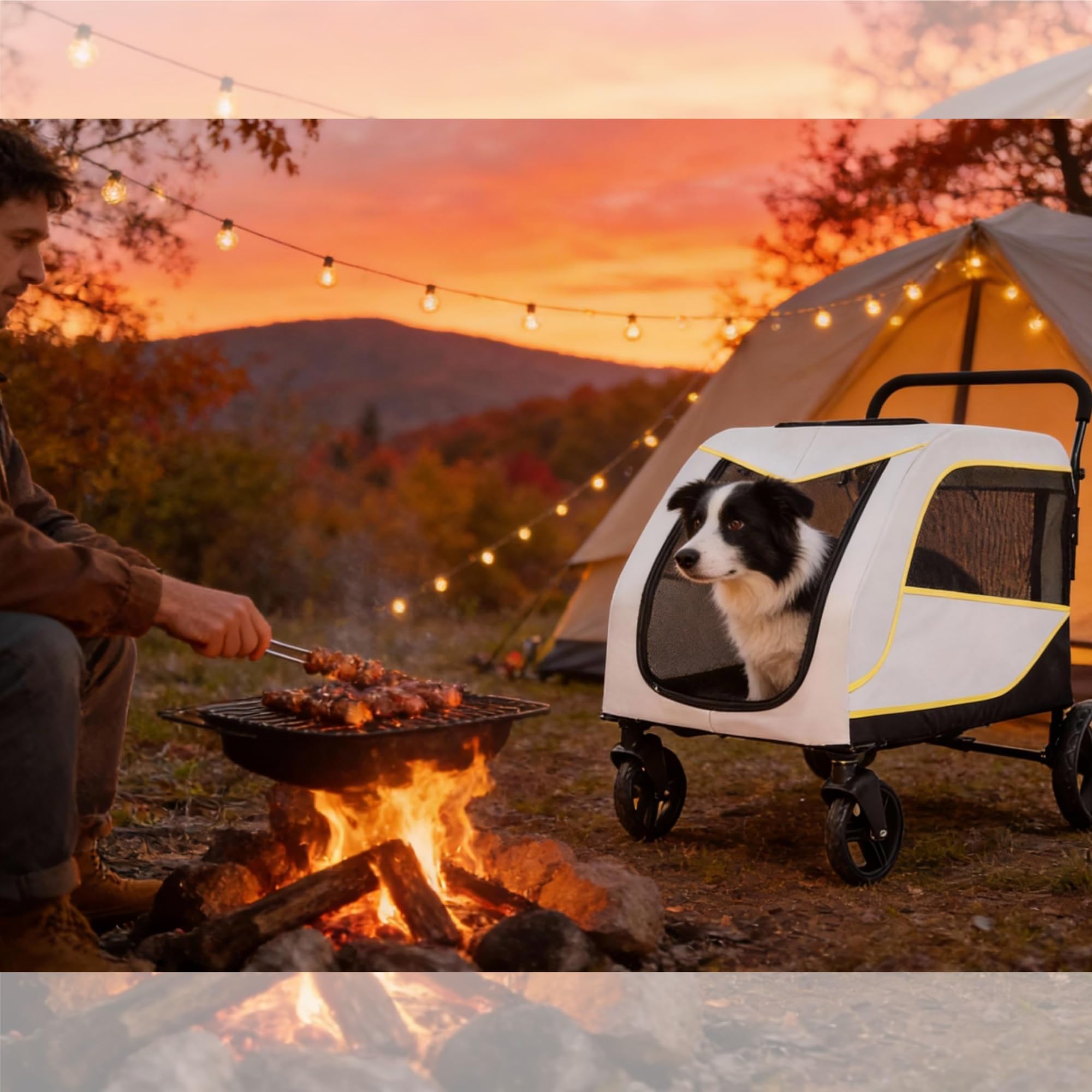 Garvee Large Dog Stroller for Large Dogs, 176 Lbs Capacity Pet Stroller with All-Terrain Wheels, Foldable Dual Entry Pet Wagon, Breathable Mesh, Full Canopy, Easy-Fold, Storage Basket, Weather Cover