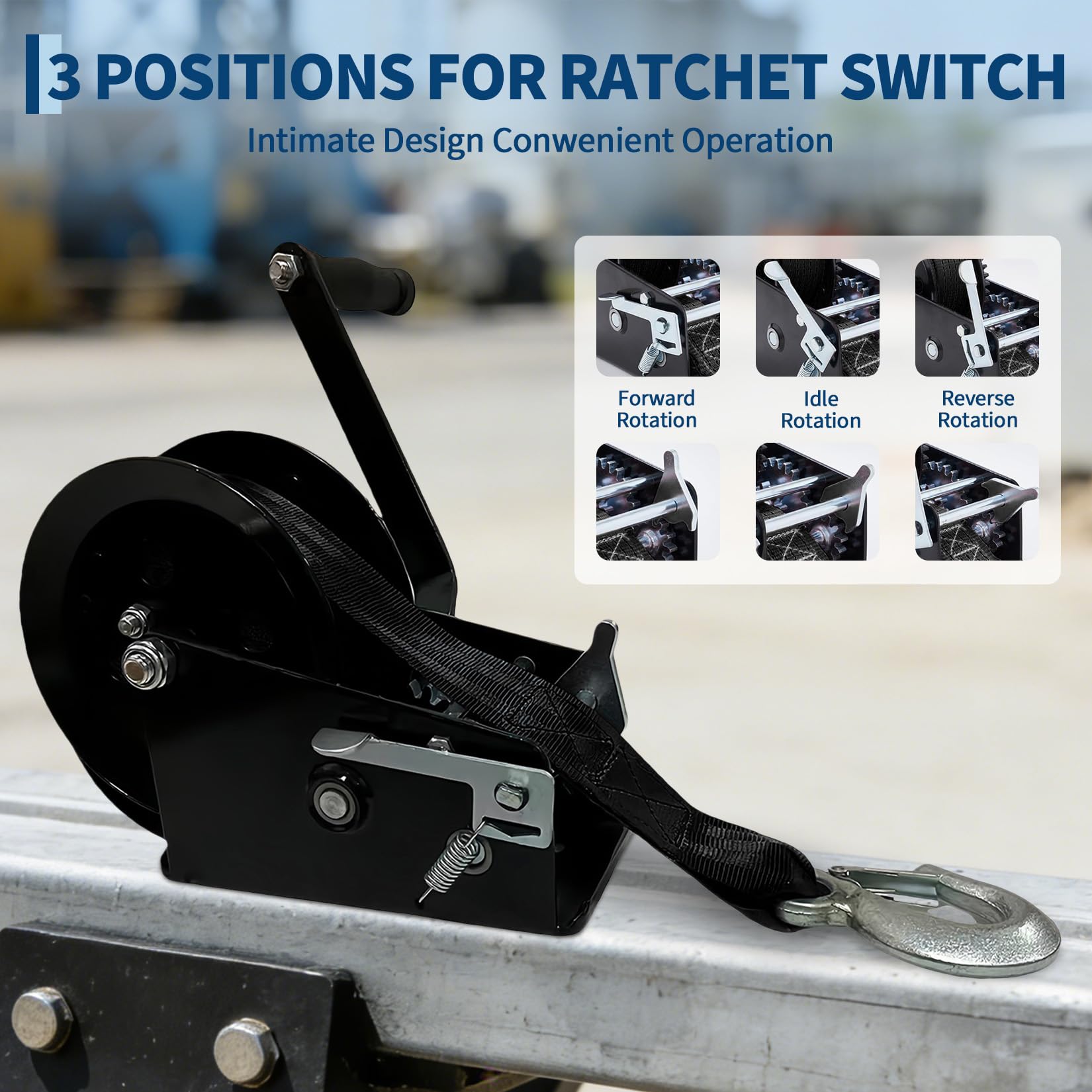 Garvee 3500lbs Heavy Duty Boat Trailer Winch with 33FT Strap, Dual-Speed 4:1/8:1 Gear Ratio & 2-Way Ratchet, Professional Hand Crank Winch for Pulling Boat, Trailer, Truck, RV, ATV, Jet Ski, Black