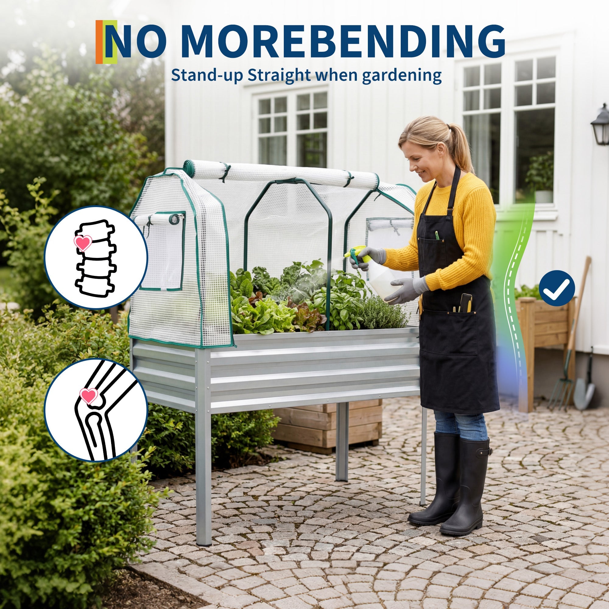 Garvee Raised Garden Bed with Cover 48" × 24" × 30", Silver Galvanized Metal Planter Box with PE Greenhouse Cover, Legs & Drainage Holes