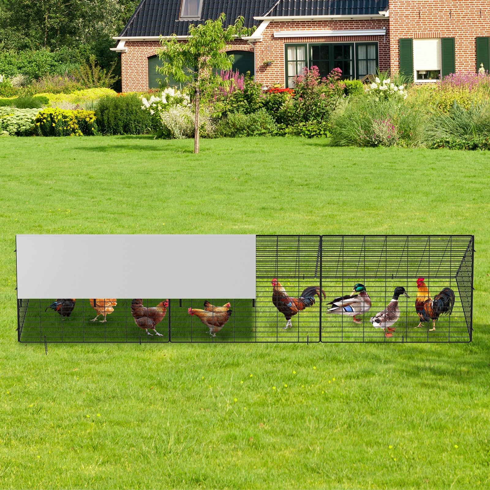 Garvee 10ft Heavy Duty Metal Chicken Tunnel Outdoor Run – Hunter-Proof Triangular Poultry Enclosure with Weatherproof UV Cover, Ground Stakes & Locks for Chickens, Ducks & Rabbits