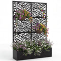 Garvee Raised Planter Box with Trellis for Climbing Plants, 71 x 44 x 16 in All-Weather Metal Garden Bed with Privacy Screen, Drainage Holes, Black