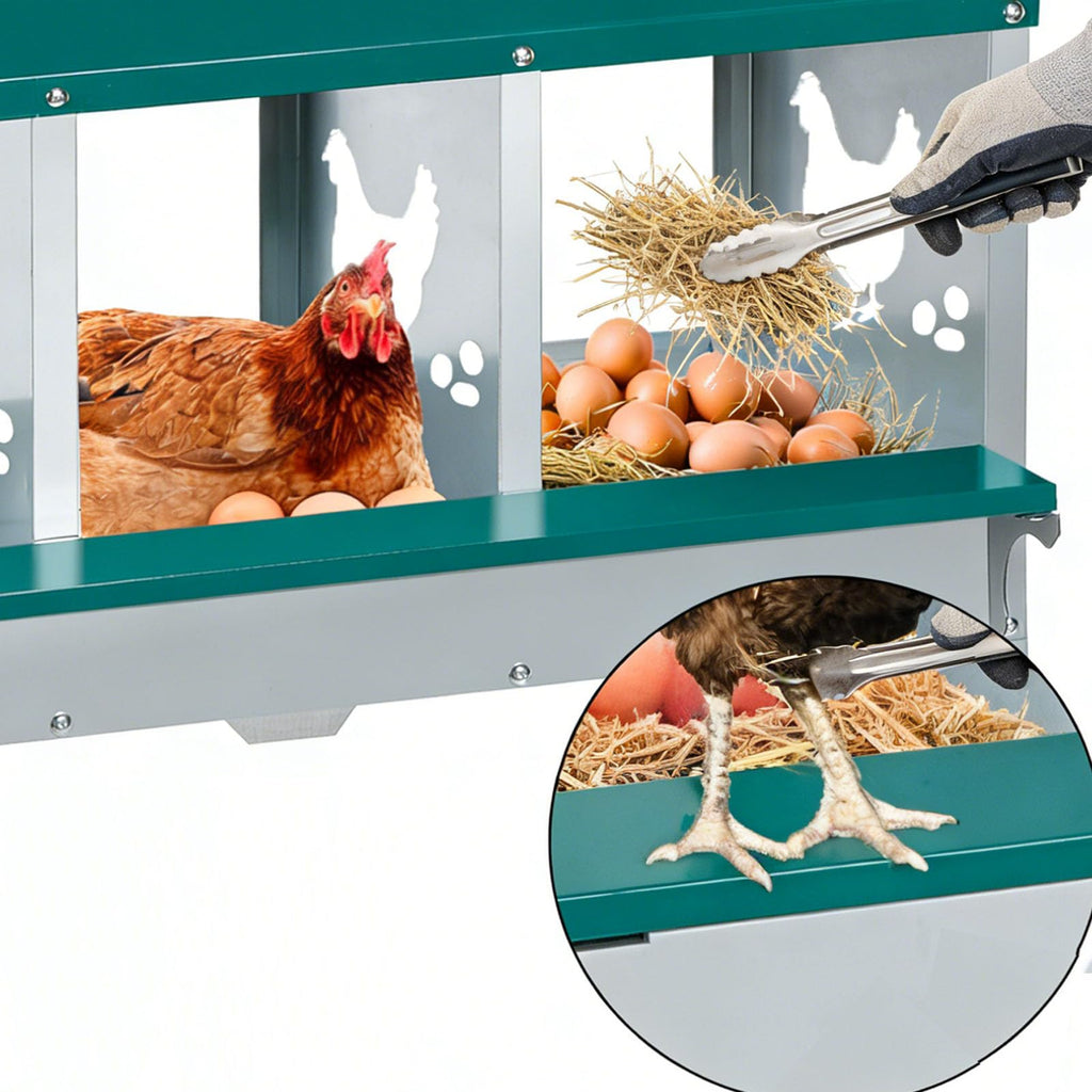 Garvee Stainless Steel Chicken Nesting Box with 3 Compartments, Roll-Away Egg Collection, Weather Resistant, Moisture Pads, Wall Mounted or Free-Standing, Outdoor Poultry Shelter