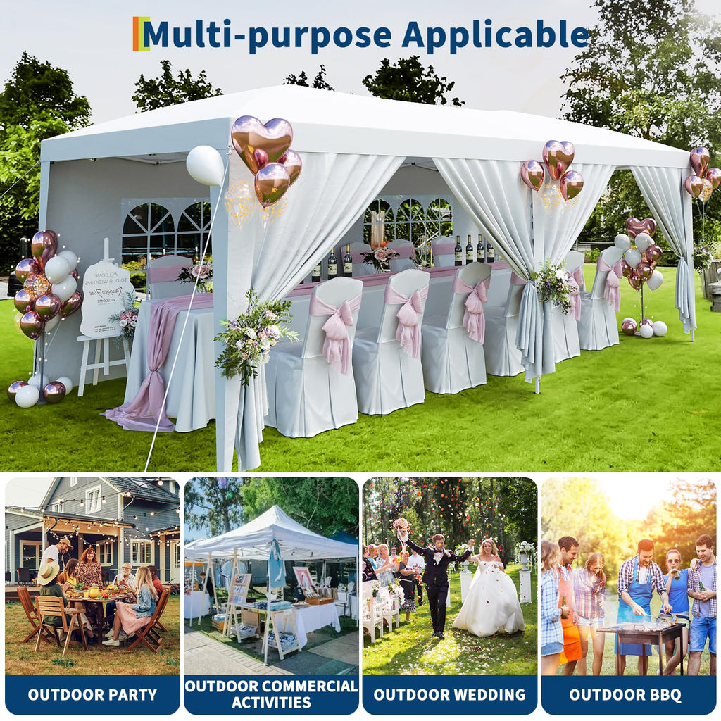 Garvee 10x20 ft Commercial Pop Up Canopy Tent, 200 Sq Ft Heavy Duty Steel Frame Outdoor Shelter with 6 Removable Sidewalls, UPF 50+ Waterproof Cover, White