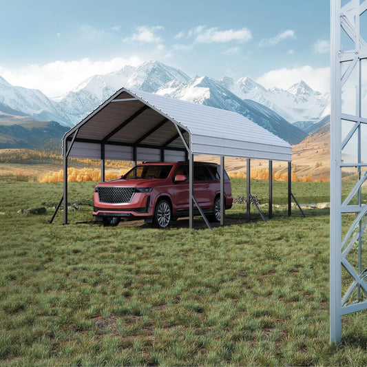 Garvee Metal Carport 13×21 ft, 660 lb Heavy-Duty Steel Shelter, 2" 19-Gauge Frame & 130" H Roof for Pickup Boats Tractors