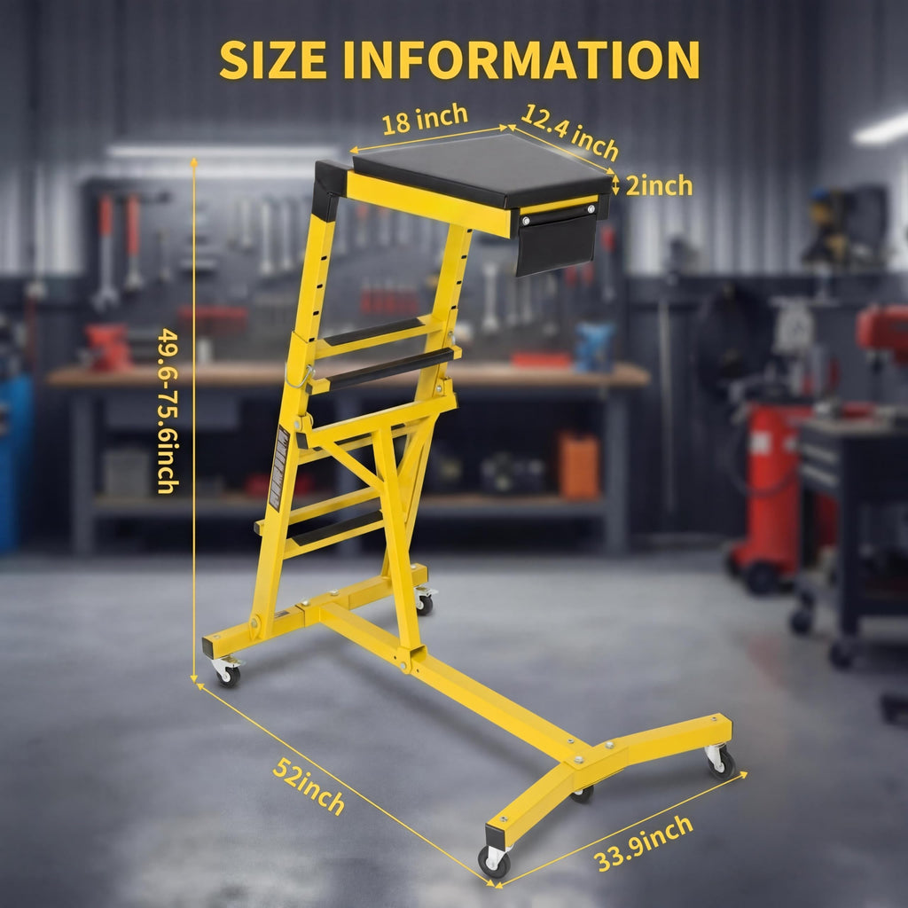 Garvee Topside Automotive Creeper for Trucks & Jeeps, Adjustable 49-76" Height, Heavy Duty 400 lbs Steel, Foldable with Tool Pouch, Lockable Casters, Garage Use, Yellow