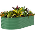 Garvee 8' × 4' × 2' Galvanized Steel Raised Garden Bed, 24-Inch Deep Oval Planter with Open Bottom, Safety Edging & Support Bars, Green