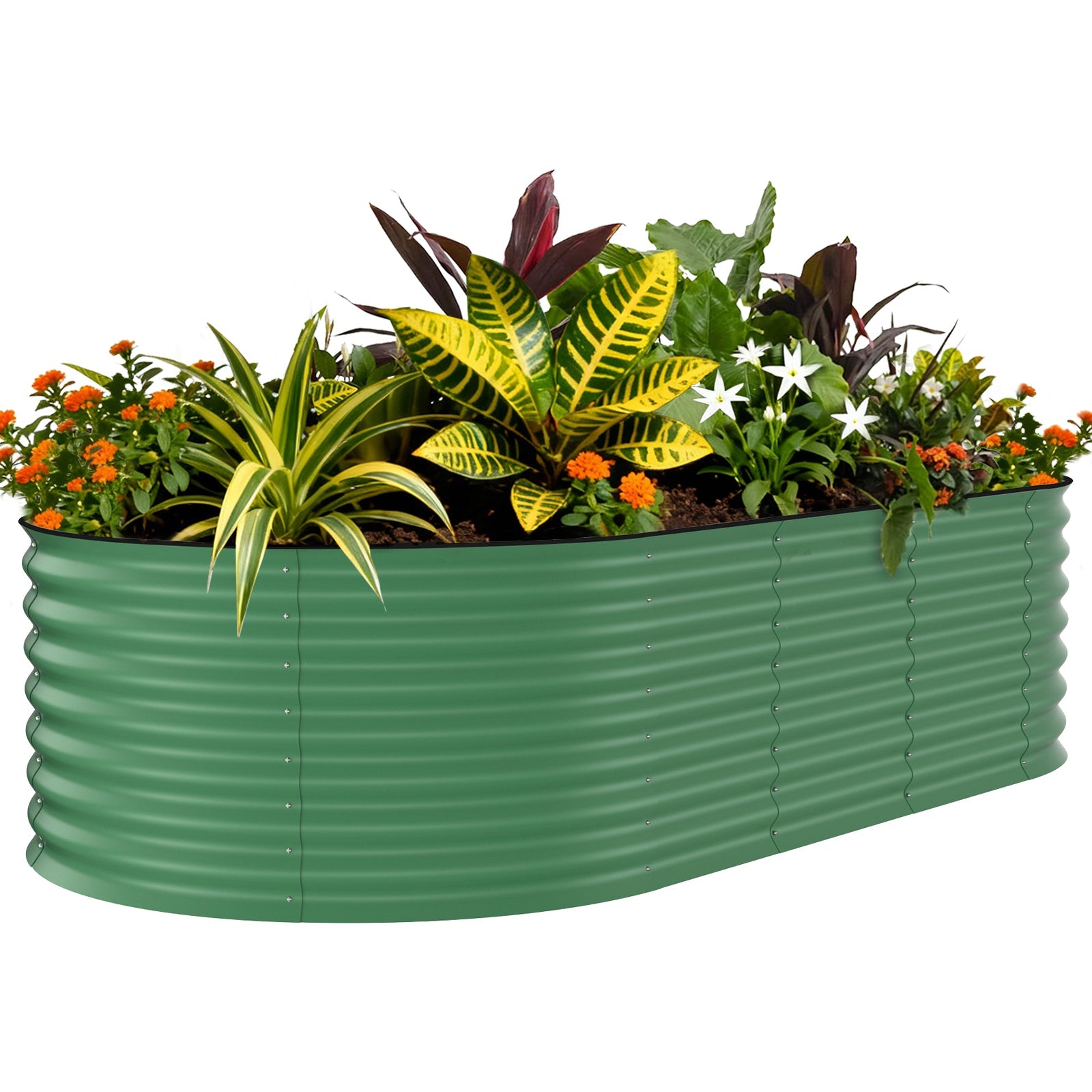 Garvee 8' × 4' × 2' Galvanized Steel Raised Garden Bed, 24-Inch Deep Oval Planter with Open Bottom, Safety Edging & Support Bars, Green