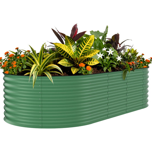 Garvee 8' × 4' × 2' Galvanized Steel Raised Garden Bed, 24-Inch Deep Oval Planter with Open Bottom, Safety Edging & Support Bars, Green