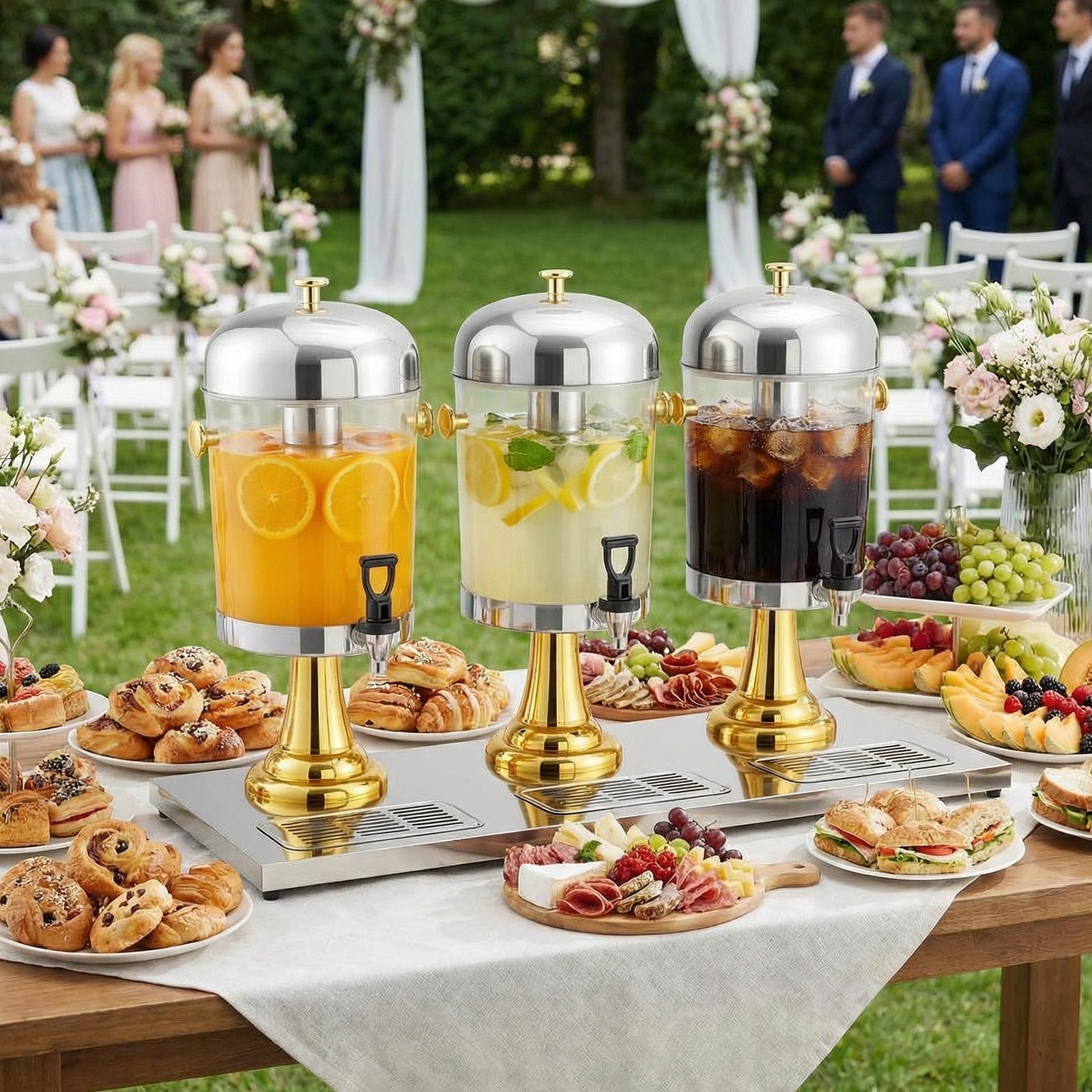 Garvee 6.6 Gallon Commercial Drink Dispenser, Stainless Steel Beverage Dispenser with Ice Core, Stand & Spigot for Cold Juice, Iced Tea and Lemonade at Parties & Weddings, Gold