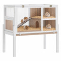 Garvee 38" Wooden Guinea Pig Cage with Stand, 2-Story Small Animal Habitat with Clear View Panels, Pull-Out Tray & Lockable Door, Rabbit Hutch, White