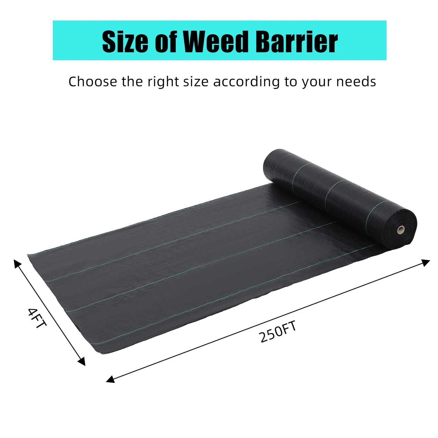 Garvee 4 ft x 250 ft Weed Barrier Landscape Fabric Heavy Duty, Premium 5 oz Ground Cover Weed Block Gardening Mat, Easy Setup & Superior Weed Control, for Erosion Control, Weed Barrier