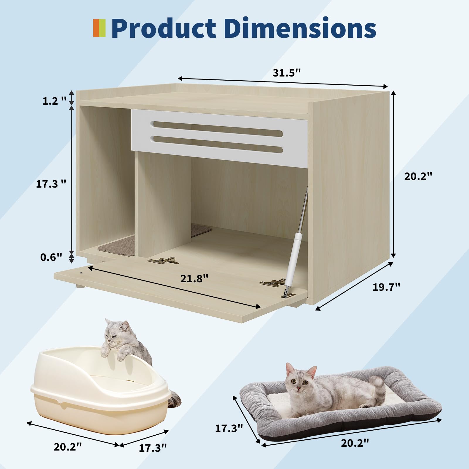 Garvee Dog-Proof & Ventilated Cat Litter Box Enclosure Furniture – Spacious Modern Hidden Wood Cabinet with Turn-Down Door, Easy to Clean, Indoor Pet Privacy House – Wood Color