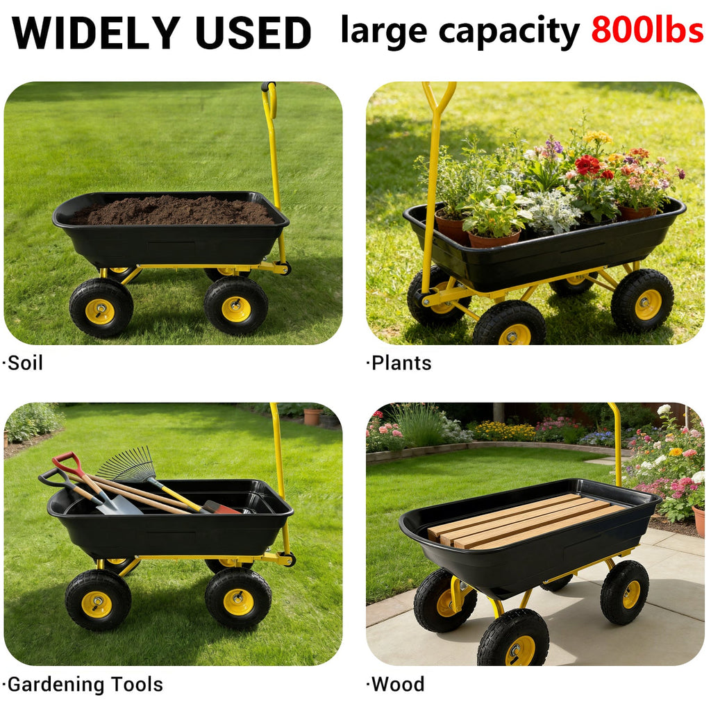 Garvee 600 Lbs Garden Dump Cart, Heavy Duty Outdoor Wagon with Quick Release & 10" All-Terrain Wheels for Yard Work – Black & Yellow