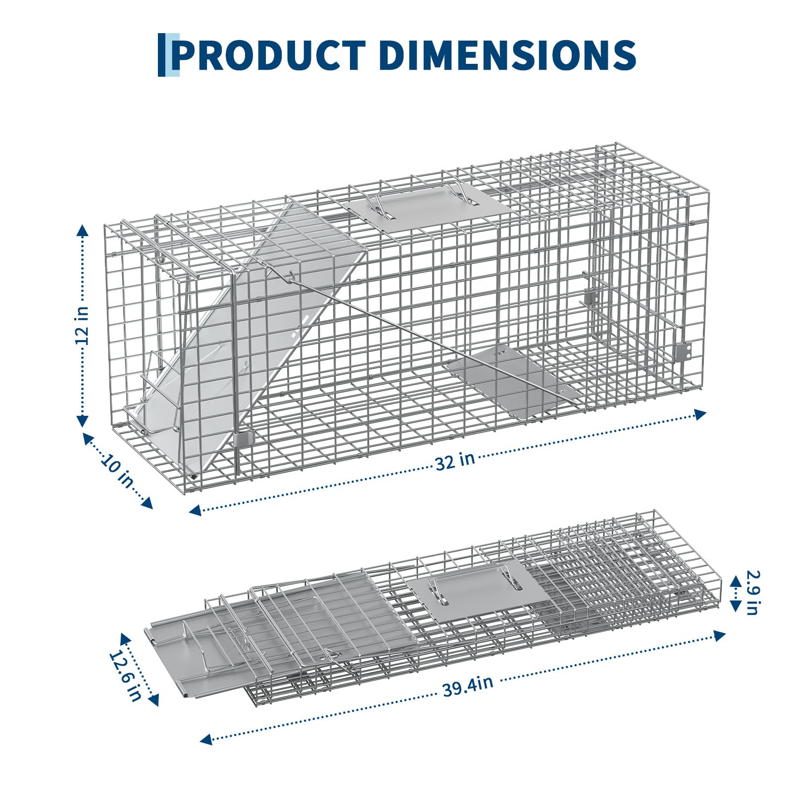 Garvee Heavy Duty Live Animal Trap Cage – Collapsible Steel, Sensitive Trigger – Humane for Raccoons, Feral Cats, Skunks, Rabbits & Small Foxes – Easy Carry Handle – 32x10x12 in / 81.3x25.4x30.5 cm