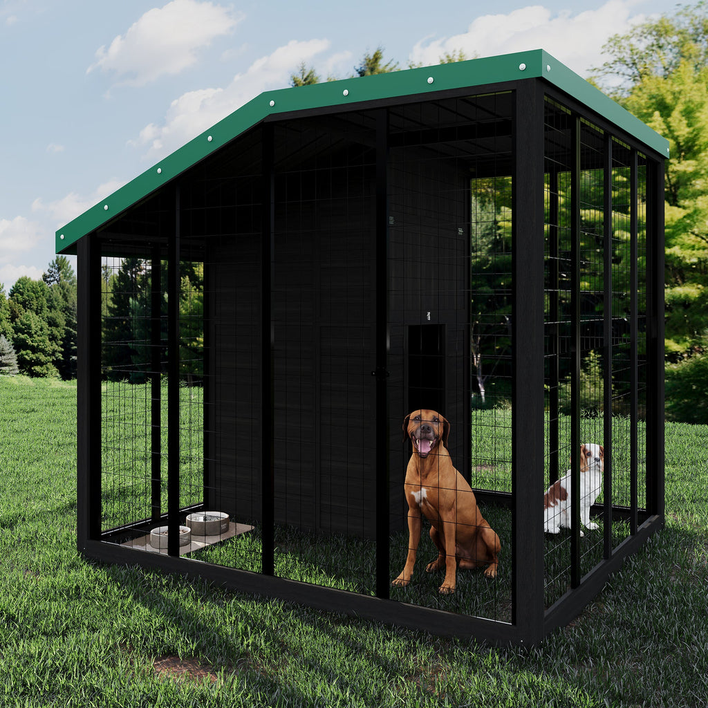 Garvee Large Outdoor Cedar Wood Dog House, Weatherproof Dog Kennel with Roof, Rear Door, Secure Lock & Built-in Storage Outdoor Safe Pet Shelter for Medium to Large Dogs, Black