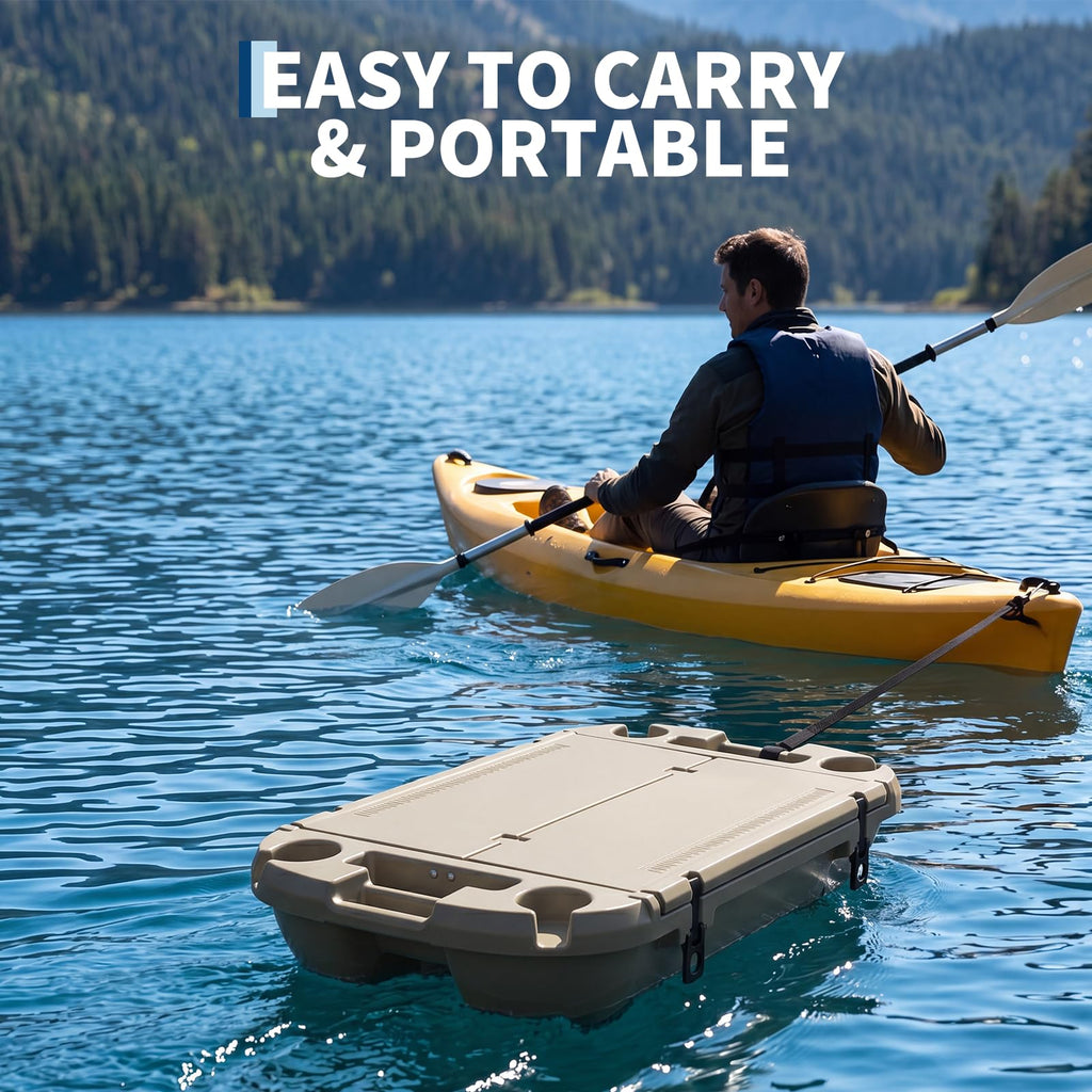 Garvee 40L Floating Cooler for River, Lake & Pool, 42.5QT Rotomolded LLDPE Ice Chest with Tow Rope & 4 Cup Holders, Heavy-Duty Drift Marine Beverage Cooler for Kayak, Boating, Camping, Khaki