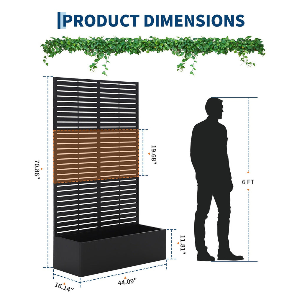 Garvee Raised Planter Box with Trellis for Vines & Vegetables, 71 in All-Weather Metal Garden Bed with Privacy Screen, Drainage Holes and Black Striped Panel