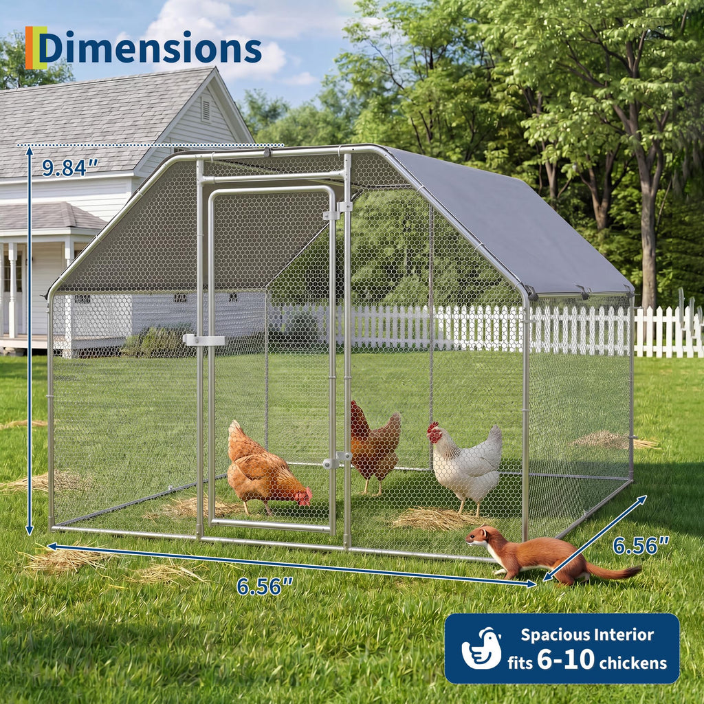 Garvee Large Metal Chicken Coop, Walk-In Poultry Cage with Waterproof Cover for Backyard Farm Use 9.84' × 6.56' × 6.56'