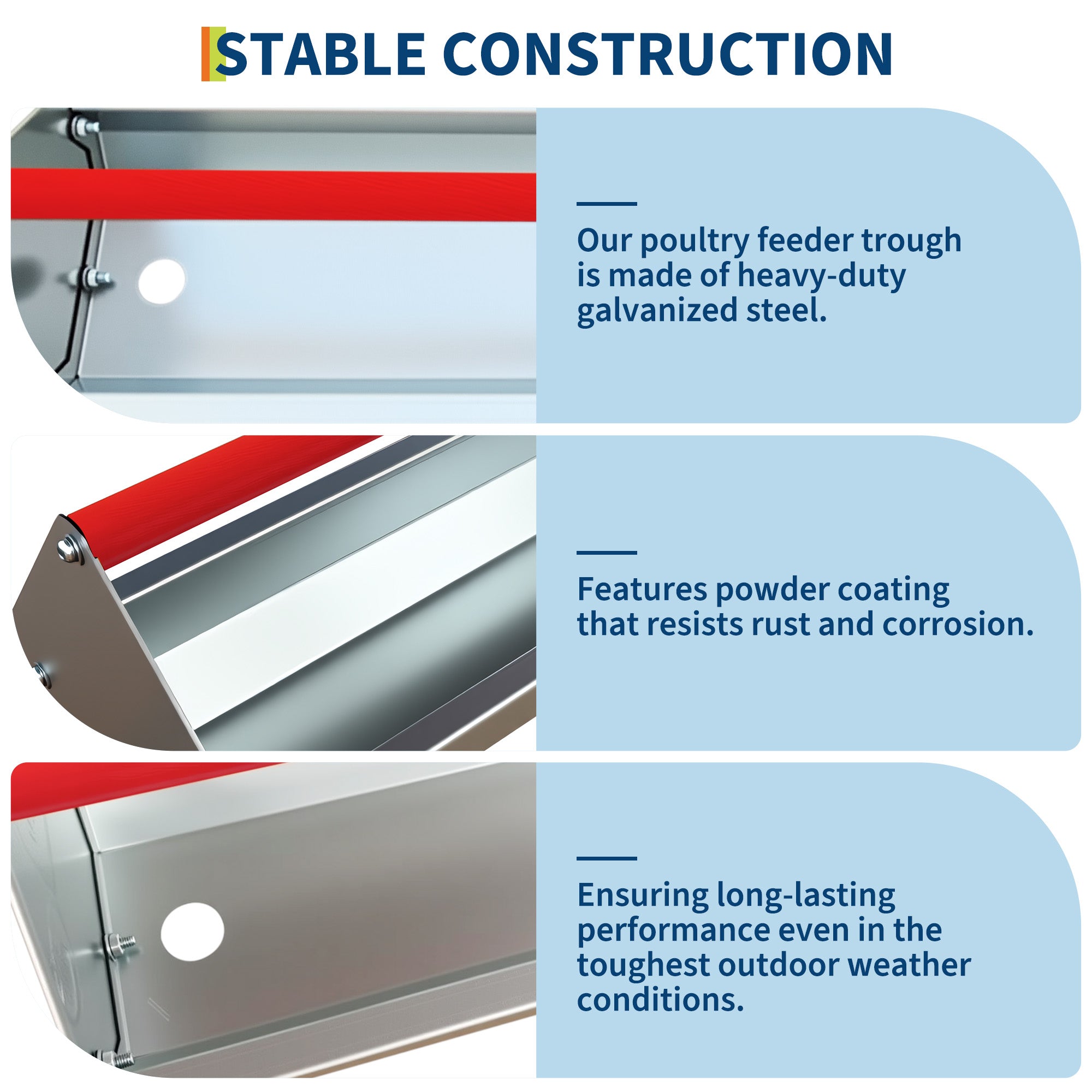 Garvee Large Capacity Galvanized Steel Poultry Feeder Trough – Heavy Duty Metal Construction with Crossbar & Drainage Holes, Easy to Clean, Weatherproof for Chickens, Ducks, Geese, Turkeys, Rabbits, Pigeons, Automatic Feed – Red Gauge (RAL2002)