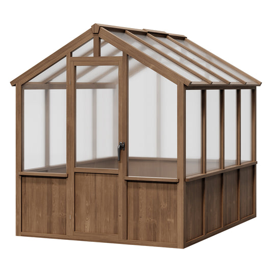 Garvee Spacious 6x8 FT Walk-In Wooden Greenhouse for Outdoors – Heavy Duty Spruce Frame, Durable PC Panels, Adjustable Roof Vents, Lockable Door – Outdoor Storage for Garden, Patio, Lawn – 6x8 Vintage Color