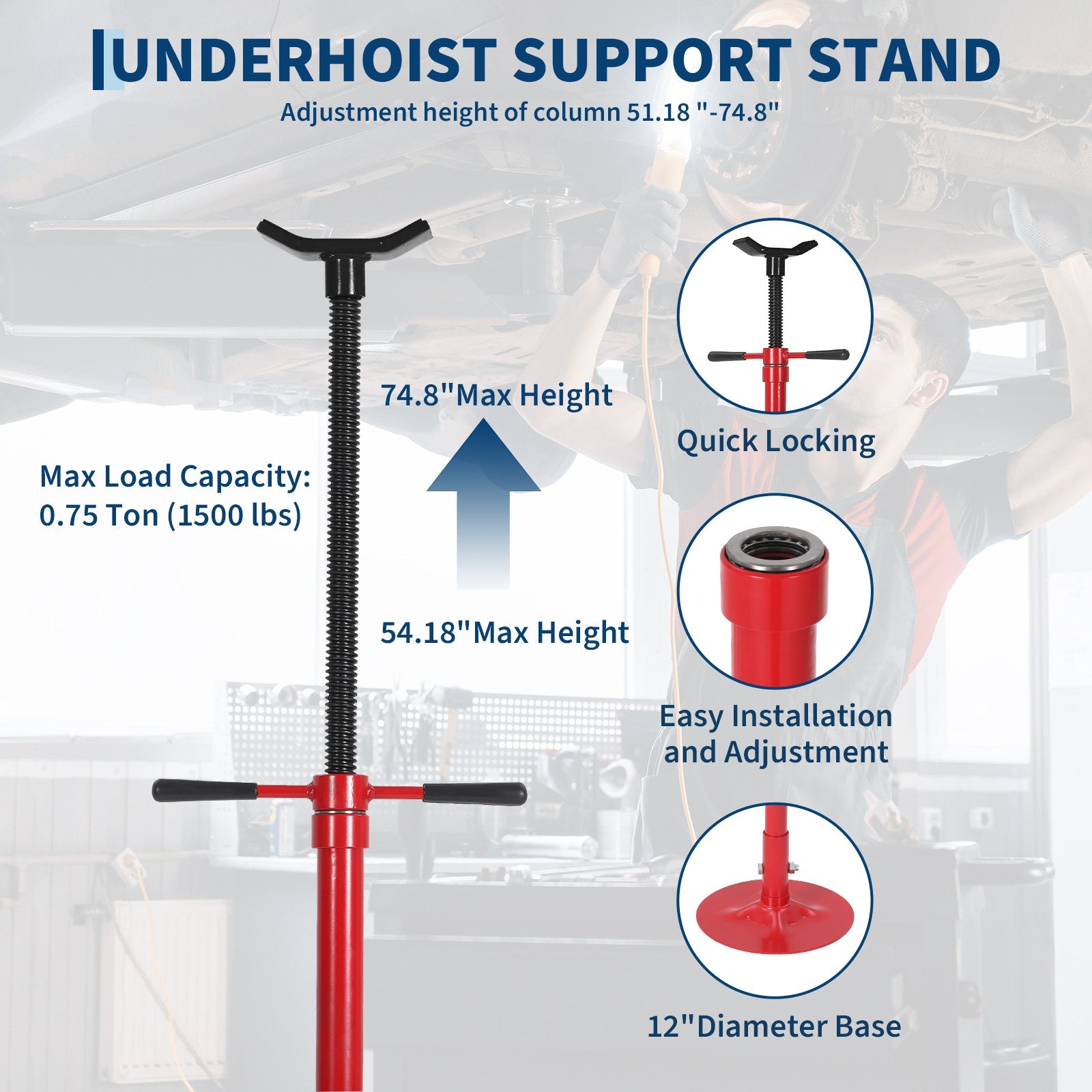 Garvee Heavy Duty 2 Ton Folding Hydraulic Engine Hoist & 3/4 Ton Underhoist Support Stand Combo – Steel Shop Crane Cherry Picker with 4-Position Boom – High-Reach Automotive Lift – Red