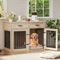 Garvee 44.5 Inch Large Dog Crate Furniture with 2 Storage Drawers,Wooden Dog Kennel Furniture As End Table, Decorative Pet Cage Dog House Indoor for Medium/Large Dogs, Chew-Proof, Gray