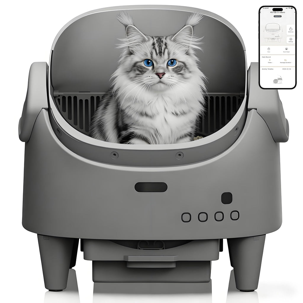 Garvee Automatic Cat Litter Box with App Control, Smart Self Cleaning Odor-Free Cat Toilet with Large Waste Bin and Disposable Bags, Open Top Design for Single or Multi Cat Households, Gray