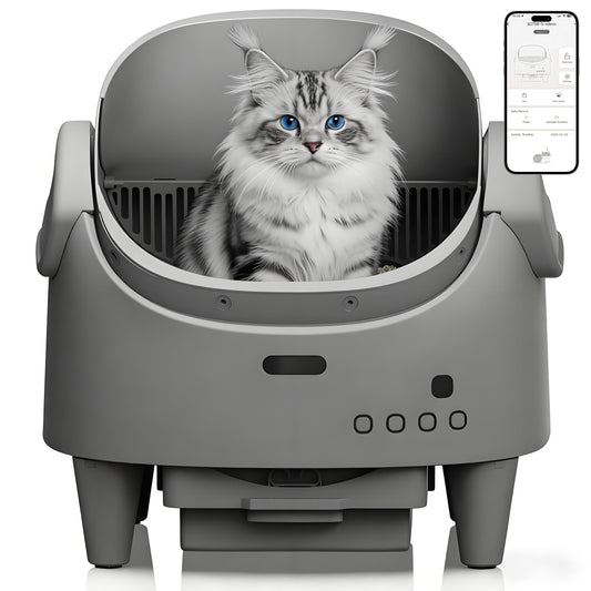 Garvee Automatic Cat Litter Box with App Control, Smart Self Cleaning Odor-Free Cat Toilet with Large Waste Bin and Disposable Bags, Open Top Design for Single or Multi Cat Households, Gray