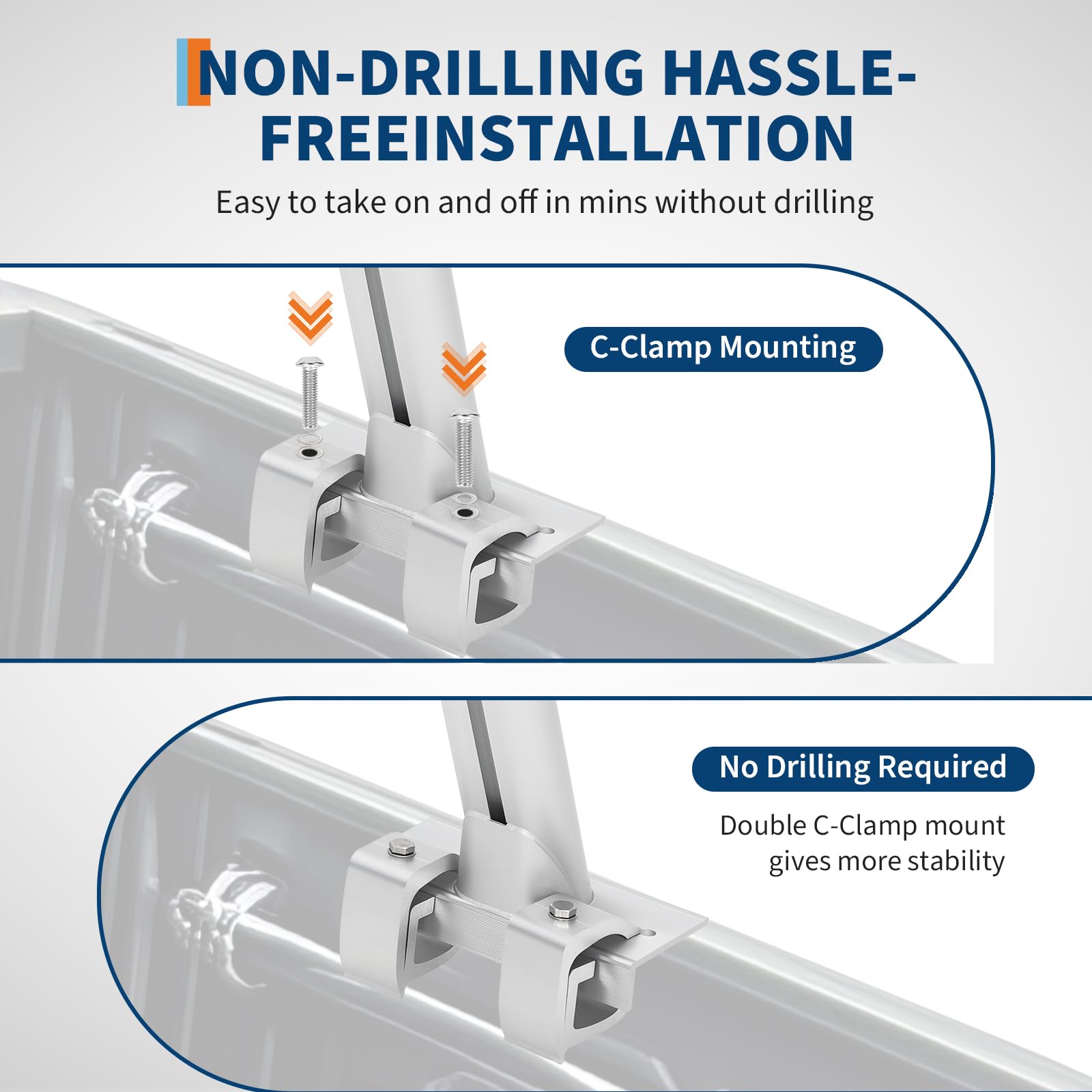 Garvee Adjustable Aluminum Truck Rack 35.4–71", 800 lbs Capacity Two-Bar Ladder Rack with 8 No-Drill C-Clamps, Heavy-Duty Pickup Bed Support for Kayak, Surfboard, Lumber & Ladders - Silver