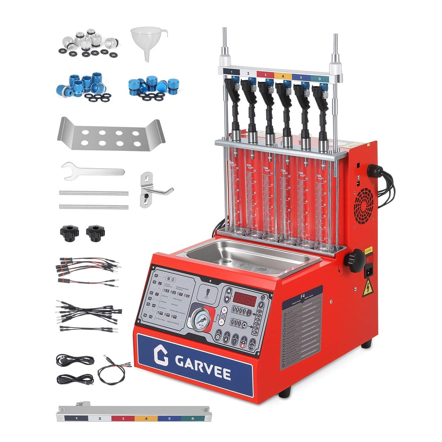 Garvee Fuel Injector Tester & Cleaner, 1-in-1 100W Ultrasonic, Resistance/Flow/Pulse Test, Adjustable 0.1-25ms Pulse Width, for 6 Cylinder Gasoline Engines, Auto Repair Tool