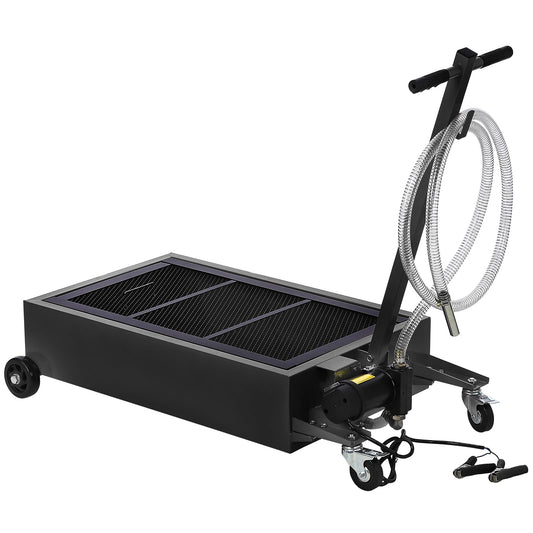 Garvee 20 Gallon Oil Drain Pan with 12V Electric Pump, Low-Profile Steel Construction, Foldable Handle, Wheels, and 8FT Hose for Garage Use, Black